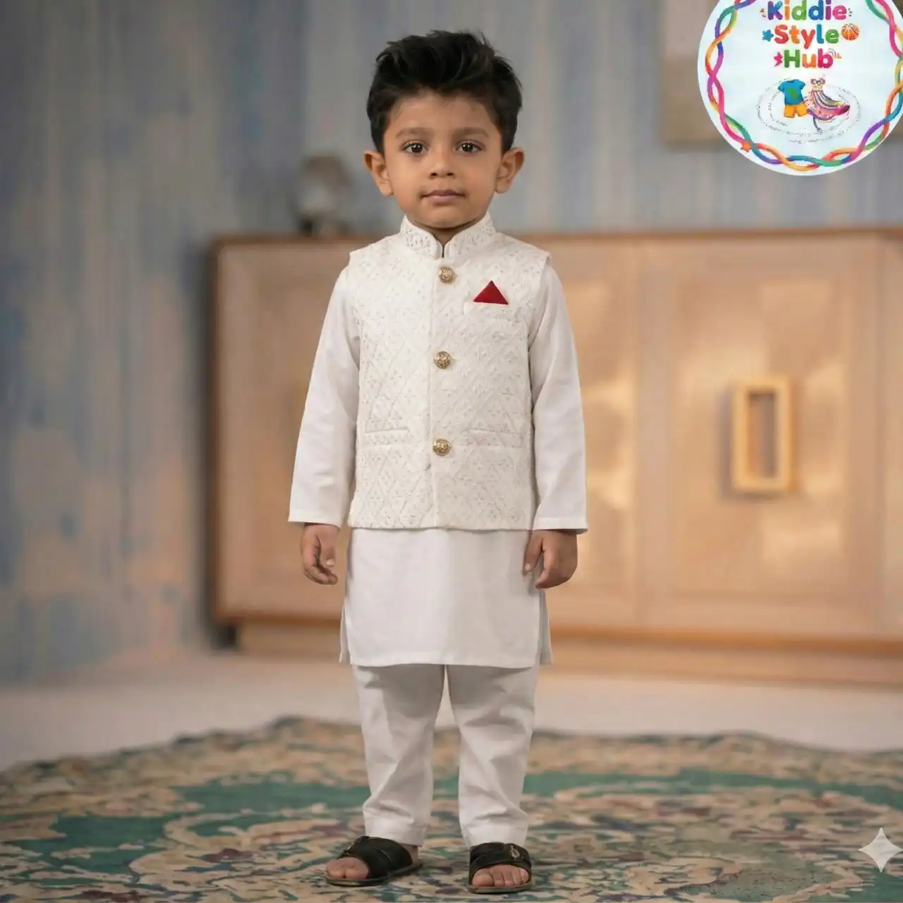 WHITE Baby Premium Punjabi Pajama With Koti Set